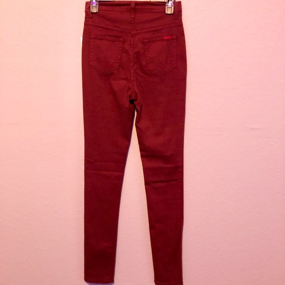 High Waisted Maroon Skinny Jeans - Picture 4 of 6
